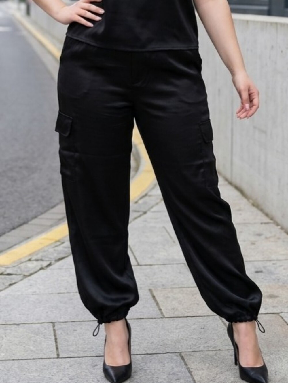 Chico's Vintage Black 100% Silk Cargo Baggy Pants SZ 3/XL/16 Streetwear